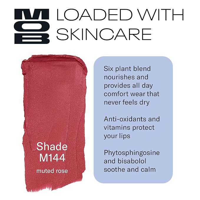 MOB Beauty Soft Matte Lipstick M144 – Muted Rose | Weightless, One-Swipe Color Infused with Skincare | Vegan, Silicone-Free, Cruelty-Free Formula in a Biodegradable Capsule