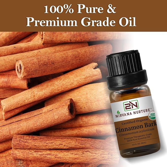 Cinnamon Bark Essential Oil USDA Certified Organic, 100% Pure Natural Premium Grade, Undiluted