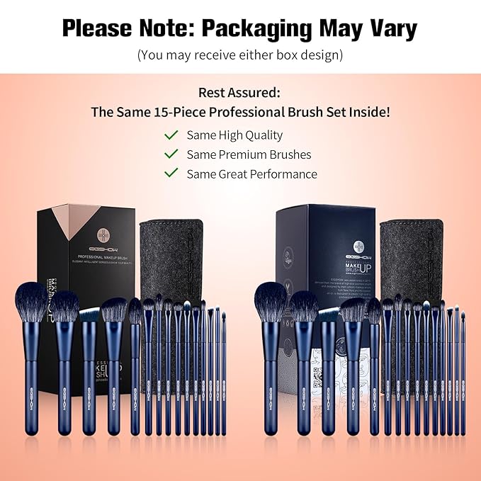 Makeup Brush Set, EIGSHOW Professional Makeup Brushes Kit Foundation Powder Concealers Eye Shadows Makeup 15 Piece for Eye Face Liquid Cream Cosmetics Brushes Kit Best Birthday Gift for Women(BLUE)