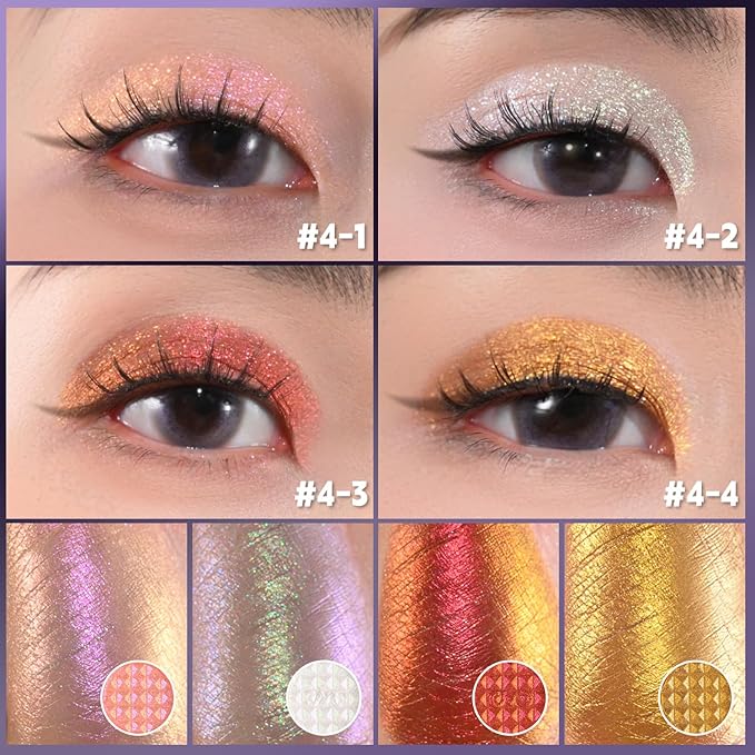 CHARMACY 4 Colors Chameleon Eyeshadow & Highlighter Palette - Shift-Infused Multichrome Pressed Pigments, Long-Lasting Velvet Finish, Vegan & Cruelty-Free Makeup Kit #04
