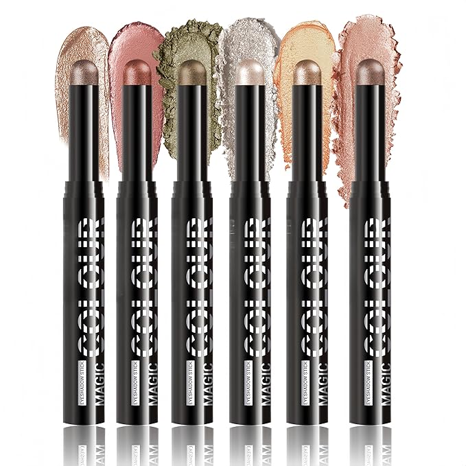 MAEPEOR Eyeshadow Stick Set 6 PCS Highly Pigmented Cream Eyeshadow Pen Waterproof and Long Lasting Shadow Pencil (Set 02)