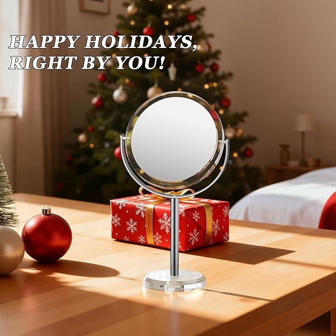 Auxmir 1X/ 30X Magnifying Mirror, Makeup Mirror with Tweezer, Double Sided Round Vanity Tabletop Mirror, 360° Rotation Portable for Dressing Table Desk Bathroom Bedroom Travel, Clear