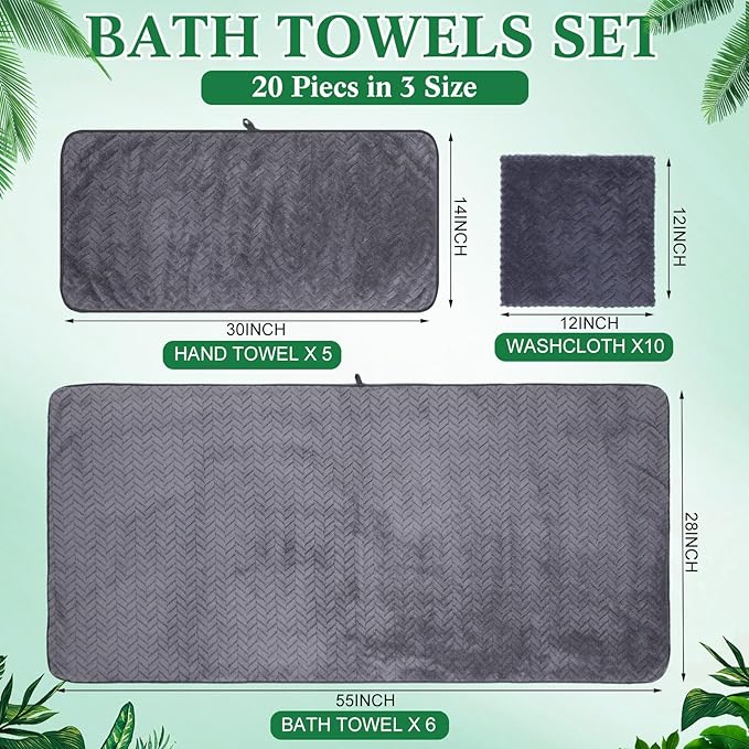 Mixweer 16 Pieces Bath Towels Sets Quick Dry Towel Set for Bathroom Included 4 Bath Towels 4 Hand Towels and 8 Washcloths Absorbent Bath Towel Sets Coral Velvet Towel for Shower Spa Hotel(Dark Color)