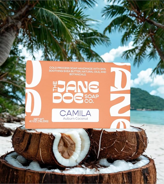 Natural Handmade Cold Process Bar Soap - Made with Olive oil, Coconut oil, Castor, Shea Butter, and Kaolin Clay-Plant Based, Vegan, Moisturizing, Hand/Body Soap! 1 Bar(Camila Auburn Coconut)