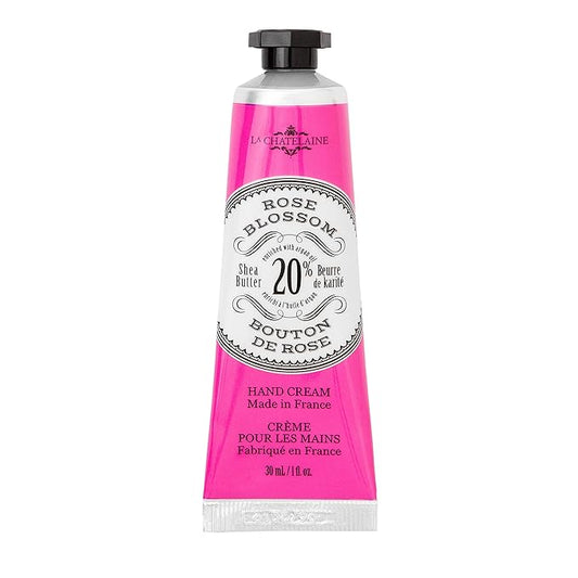 La Chatelaine 20% Shea Butter Hand Cream Travel Size, Organic Argan Oil, Moisturizing, Nourishing, Repairing, Extra-Rich Hand Lotion, Made in France, Paraben Free, 1 oz / 30ml (Rose Blossom)