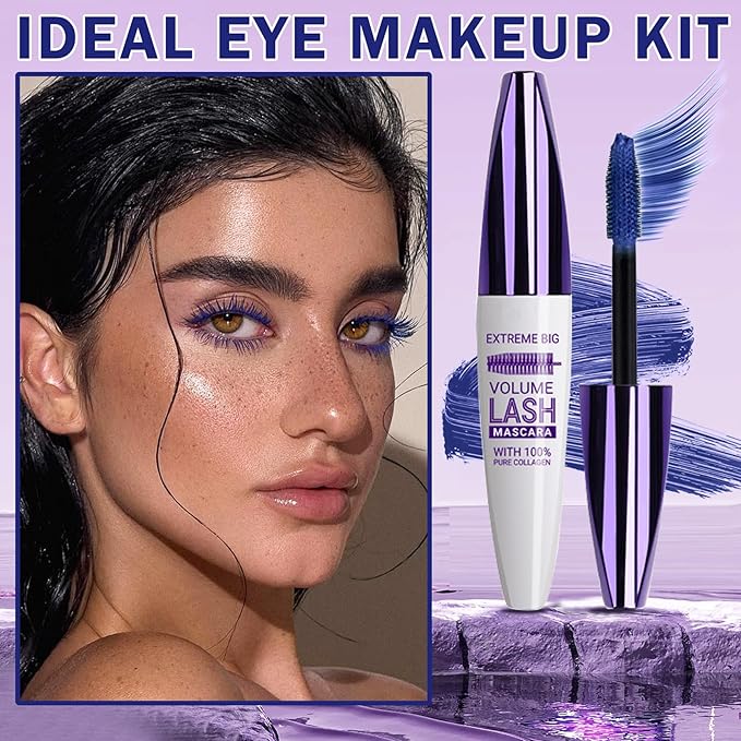 Blue Mascara for Eyelashes,5D Colored Mascara Volume and Length Waterproof,Natural Curling for Women Eye Makeup