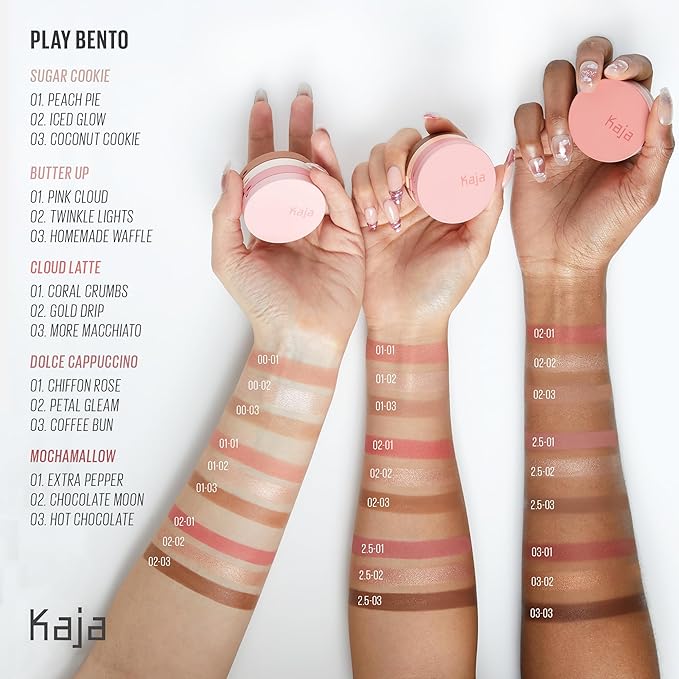 KAJA 3 Colors Palette - Play Bento_Mochamallow | Powder Blusher, Highlighter, Cream Bronzer, Creamy Application, with Mango Seed Butter, Powdery Finish, Easy Finger Application, Lightweight Formula