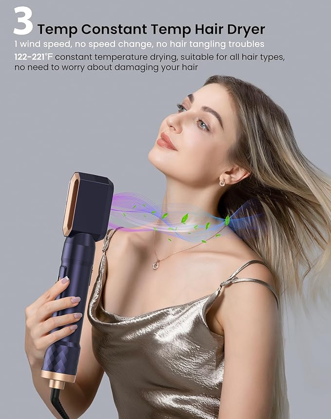 Ukliss Hair Dryer 6 in 1 & Blow Dryer Brush | Controlled Airflow for Effortless Auto-Wrap Curls & Frizz-Free Shine, Salon Styling at Home for All Hair Types with ALCI Plug,Blue