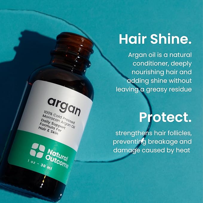 Argan Oil 100% Pure Moroccan Cold-Pressed Face, Body and Hair Lightweight Oil for Moisturizing, Hydrating & Skin Nourishment, 1 oz by Natural Outcome