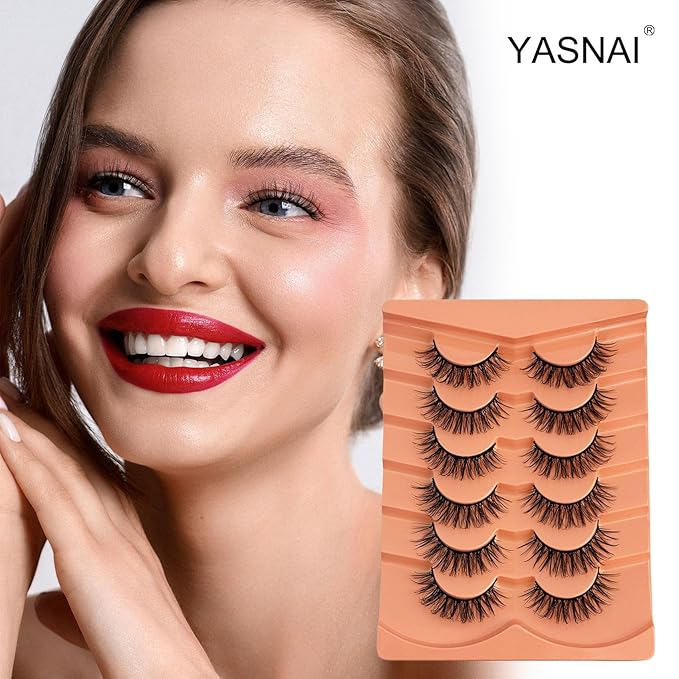 Wispy Lashes False Eyelashes Natural Look, Yasnai Lash Fake Lashes Volume Lashes, Natural Eyelash Strips Lashes Natural Eyelashes 6 Pairs Pack