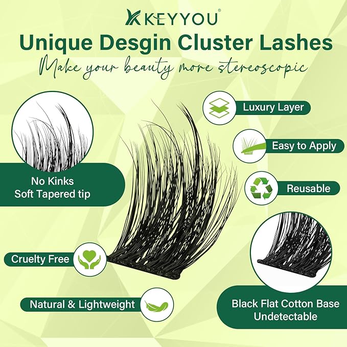 KEYYOU Lash Clusters 3D Effect Eyelash Clusters 144pcs D Curl PuffSilk V3D01 Wispy Lashes Cluster Lashes Natural Soft DIY Lash Extension at Home(PuffSilk V3D01-D-8-18MIX)