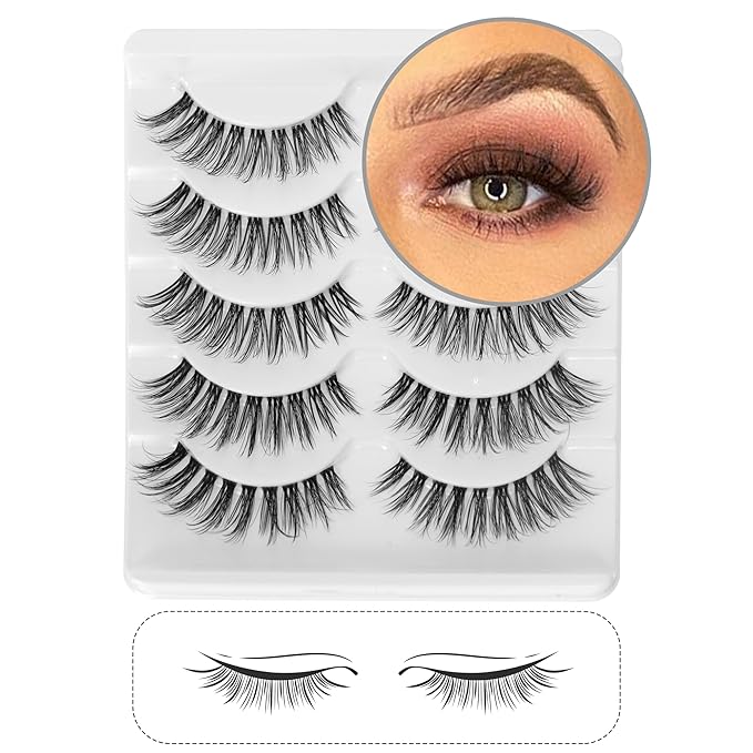 Lashes Eyelashes Lashes Wispy False Eyelashes Natural Eyelashes Mink Lashes 5 Pairs Frihappy Lashes DW1, with a pair of Half Lashes as Gift