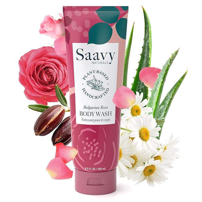 Body Wash Bulgarian Rose Saavy Naturals-Plant-Based Ingredients- Made In USA - Sensitive Skin Body Washl Organic Formula With Coconut Oil, Shea Butter, And Aloe Vera - 8.5 Fl Oz
