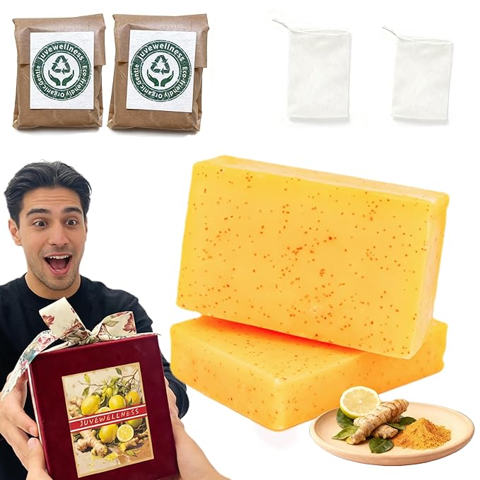 Natural Turmeric & Lemon Soap for Even Skin Tone, Acne-Prone Skin Care,Handmade, Luxury Bath & Shower Gift,gentle effective, plant-based cold processed natural soap gift set (2 pack)