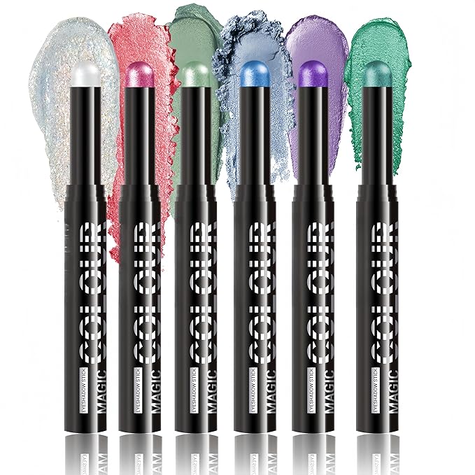 MAEPEOR Eyeshadow Stick Set 6 PCS Highly Pigmented Cream Eyeshadow Pen Waterproof and Long Lasting Shadow Pencil (Set 04)