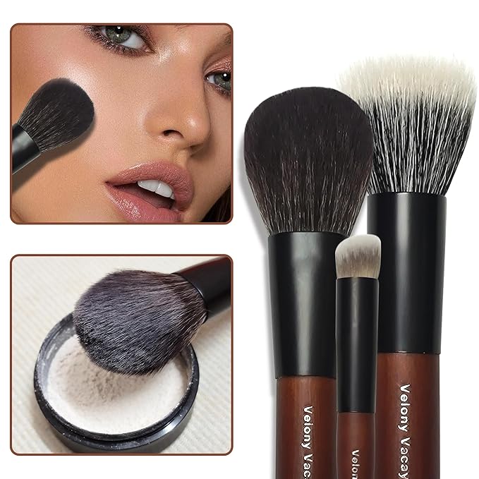 Mini Makeup Brush Set, 9 Full Face Mini Travel Make Up Brushes Set, Synthetic & Natural Hair Makeup Brushes For Blush, Eyeshadow, Conceal, Eyebrow Brush, with a compact Brush Case
