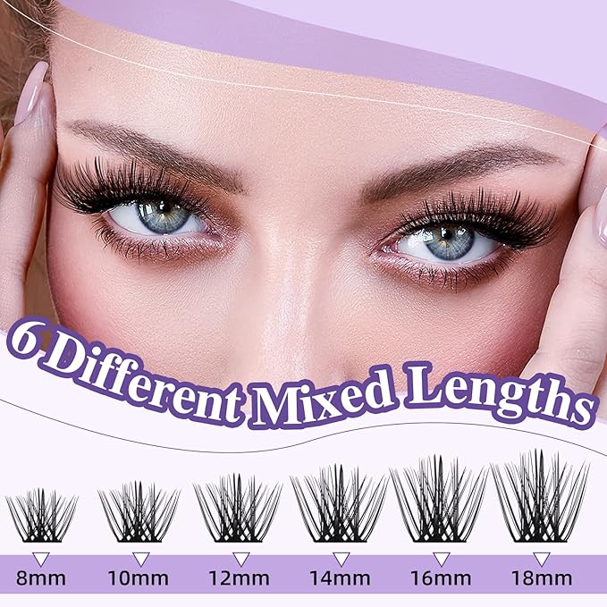 B&Qaugen Lash Clusters B62 Clusters Lashes 144 PCS Eyelash Clusters D Curl 18mm Individual Lashes Wispy Volume False Eyelashes Soft Lightweight DIY Eyelash Extension at Home (B62,D-18mm)