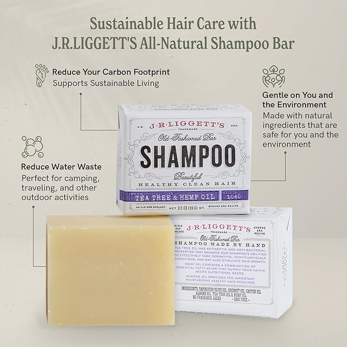 J·R·LIGGETT'S All-Natural Shampoo Bar, Virgin Coconut and Argan Oil - Strong and Healthy Hair-Nourish Follicles with Antioxidants and Vitamins-Detergent and Sulfate-Free, Set of Three, 3.5 Ounce Bars