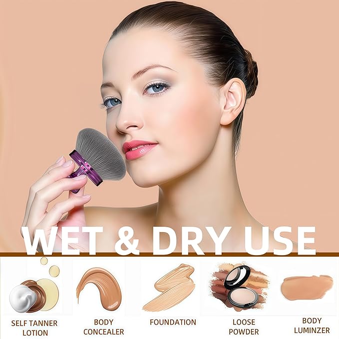 Extra Large Body Makeup Brush For Self Tanner, Leg Makeup &Bronzer Blend, 2 Pack Wide-headed Kabuki Brush Provides More Even &Pretty Application, Oval Face&Back Makeup Brush, Wet&Dry Use