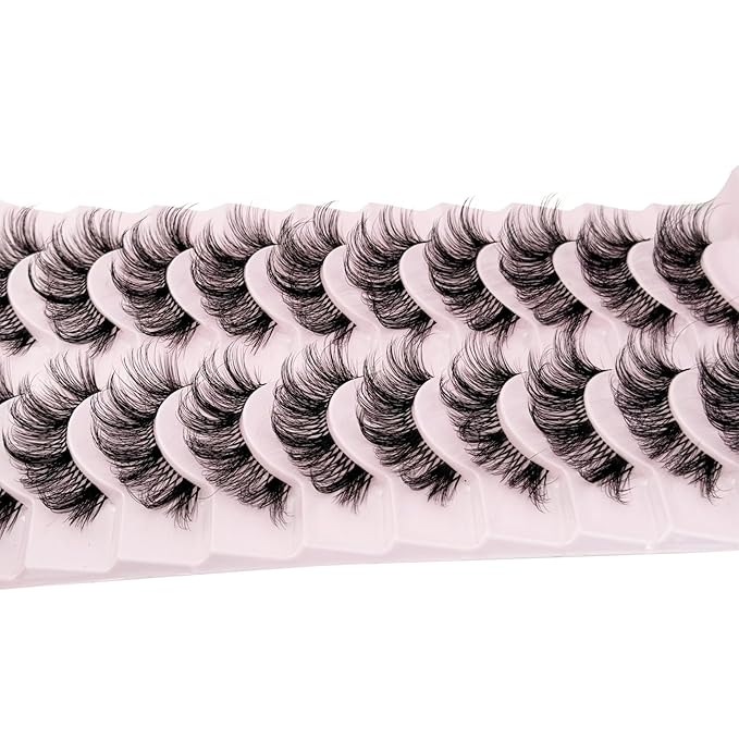 Mink Lashes Fluffy False Eyelashes Volume Wispy Lashes Fake Lashes Natural Look Eyelashes Faux Mink Lashes Strip Eyelash 10 Pairs Pack