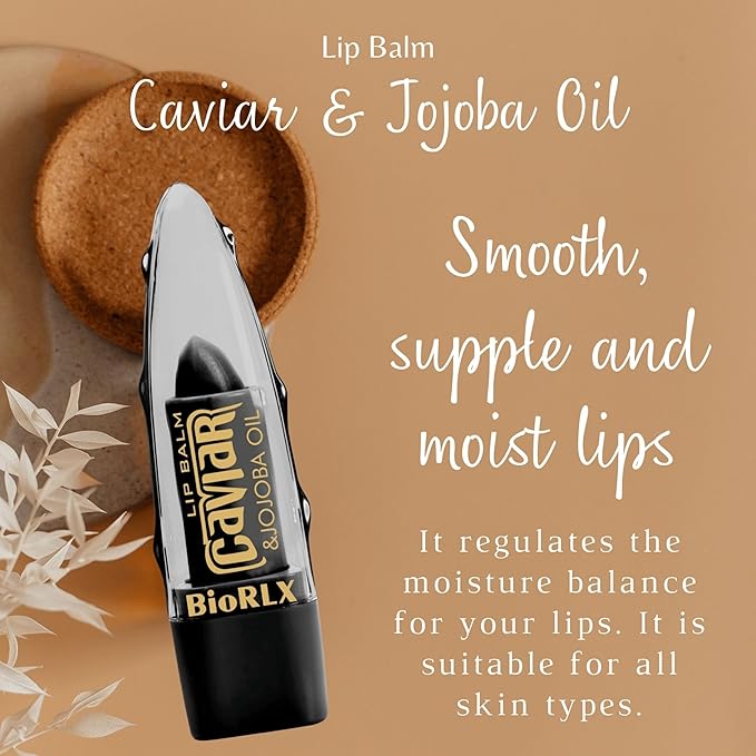 BioRLX 99% Purity Aloe Vera Lip Balm - Natural Moisturizing Unisex Lip Care for Hydrated and Radiant Lips (Caviar & Jojoba Oil, 0.12 Ounce (Pack of 2))