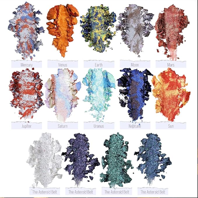 Galactic Assemble Eyeshadow Palette – Solar System Inspired 3D Planet Design, 14 Handcrafted Shimmer & Metallic Shades with Creamy Wet Texture, High-Pigmented Makeup Palette Gifts for Women & Girls