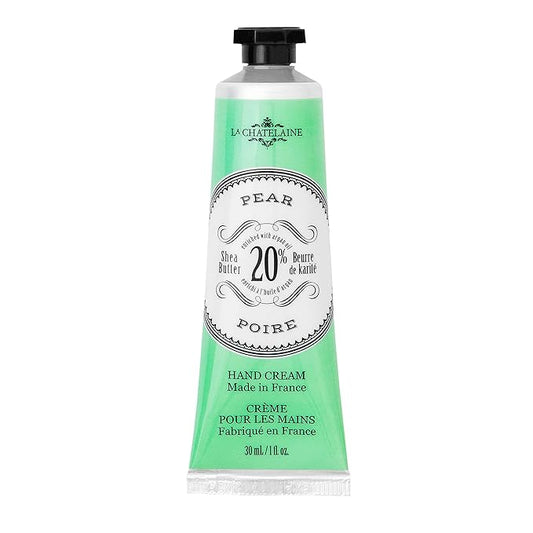 La Chatelaine 20% Shea Butter Hand Cream, Travel Size 1 fl oz with Organic Argan Oil, Moisturizing, Nourishing, Repairing, Non-Greasy Formula, Made in France, Paraben Free - Pear