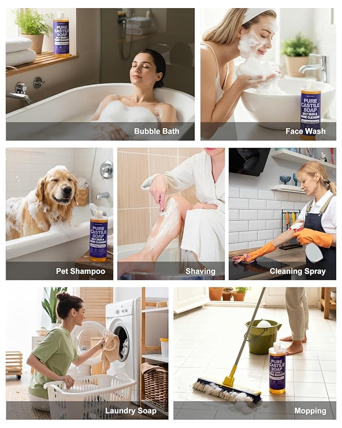 Pure Castile Soap Liquid Lavender 33 fl oz – Natural & Vegan Body Wash for Oily & Sensitive Skin, Hard Water Friendly Bath Soap Liquid for Body,Face, Laundry Soap & Home Cleaning
