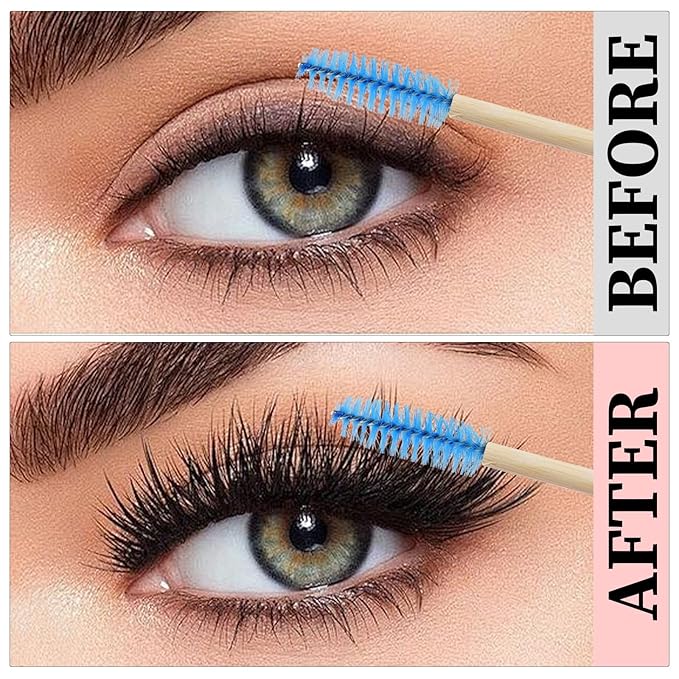 MyAoKuE-UP 100 Pack Bamboo Handle Mascara Wands Disposable Eyelash Brushes Lash Extension Tool, Blue