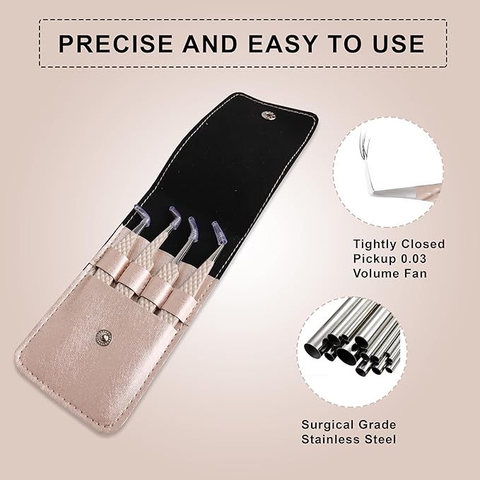 Fiber Tip Lash Tweezers For Eyelash Extension Tweezers Professional Eyelash Extension Tweezer - Set of 4 Pcs Diamond Grip Stainless Steel Fiber Tweezer (4, Peach)