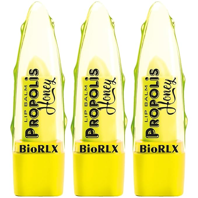 BioRLX 99% Purity Aloe Vera Lip Balm - Natural Moisturizing Unisex Lip Care for Hydrated and Radiant Lips (Propolis & Honey, 0.12 Ounce (Pack of 3))