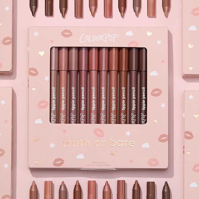 ColourPop Lippie Lip Pencil Vault - 10 High-Pigment, Long-Lasting & Sharpenable Lip Liners with High-Impact Color - Vegan, Cream Formula with Precise Application - Truth or Bare (0.04 oz)