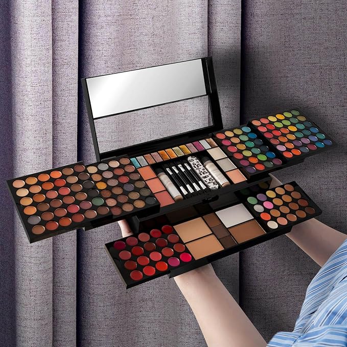 MISS ROSE M 187 Colors Professional Makeup Palette - All-in-One Kit With Eye Shadows, Lipsticks, Mascara, Foundations, Blushes, Brow Pencils, Nail File - Makeup Gift Set for Women and Girls