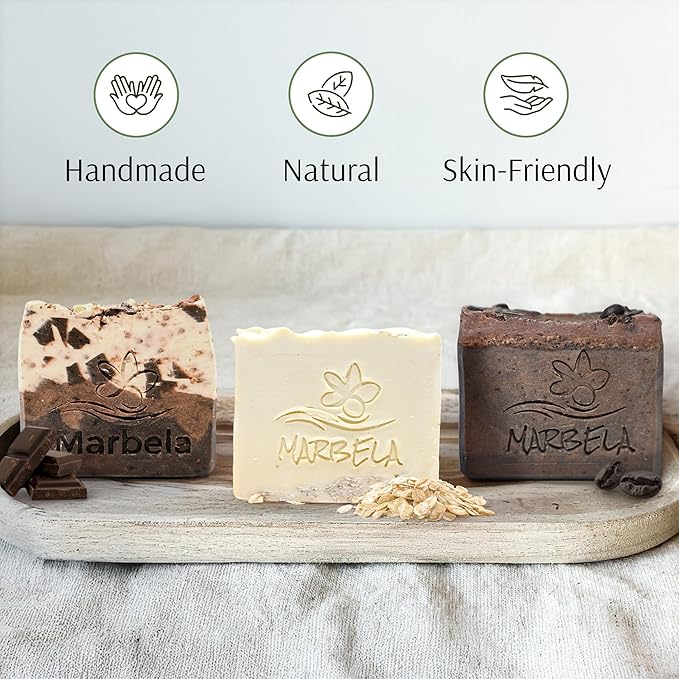 Marbela Cosmetics Santa’s Cookies Handmade Soap Gift Box – Chocolate Chunk, Natural Oats & Espresso Palm Oil Free, Natural Bar Soaps Gentle Face & Body Soaps for Daily Skin Care, Made in USA, Vegan