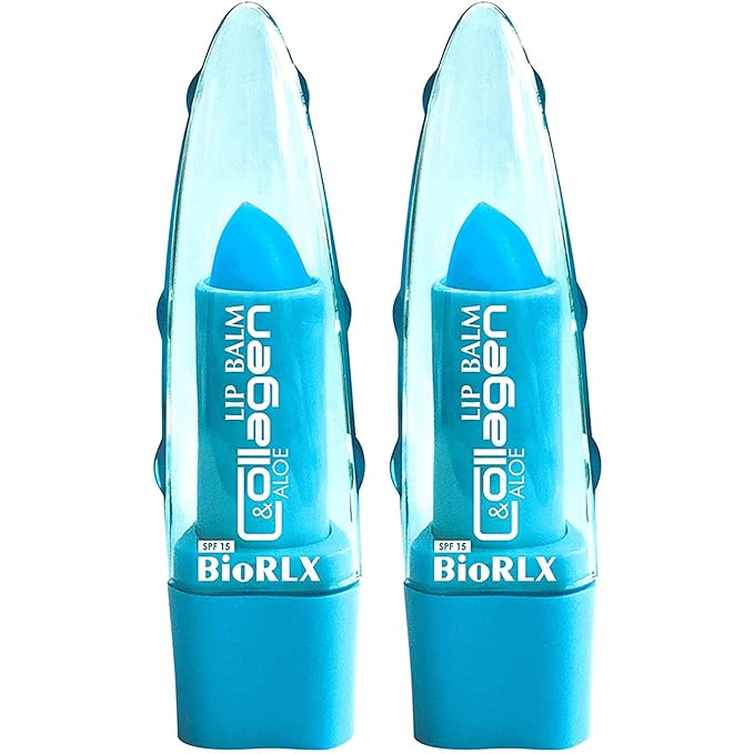 BioRLX 99% Purity Aloe Vera Lip Balm - Natural Moisturizing Unisex Lip Care for Hydrated and Radiant Lips (Collagen & Aloe Vera, 0.12 Ounce (Pack of 2))