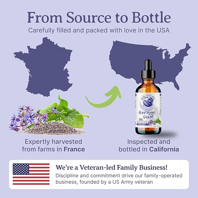 Bella Terra Oils - Organic Borage Seed Oil 8 oz - Cold-Pressed from Organic Borage Seeds, Overflowing with Vitamin E & Omega Fatty Acids, an Elixir of Youth & Beauty