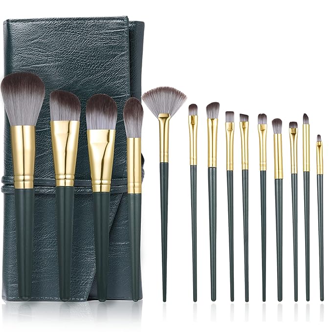 Make Up Brushes- Comfortable To Hold And Easy To Use. Eyeshadow, Blush, Powder, Foundation, Blending, Full Face Make up Brushes Set With Leather Holder