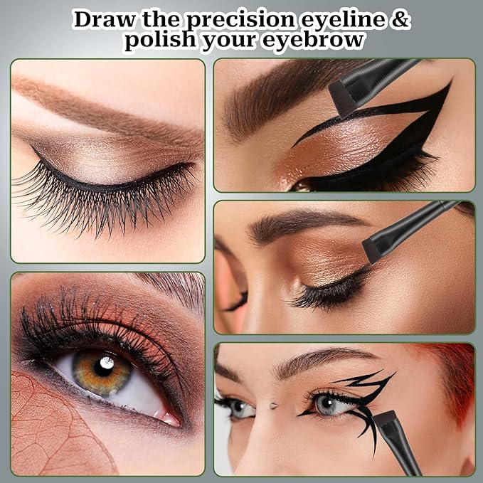 10 Pcs Angled Eyebrow Eyeliner Brush Set Eyebrow Tint Brush Flat Eyebrow Brush Applicator, Fine Angled Ultra Thin Angled Eyeliner Eyeshadow Eyebrow Makeup Brush Applicator