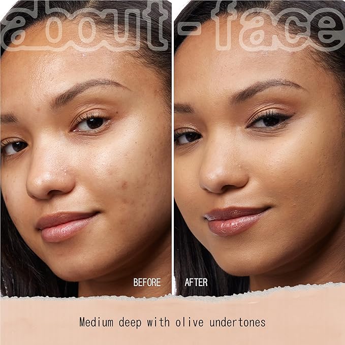 about-face THE PERFORMER Skin-Focused Foundation MD1Olive – Medium Coverage, Long-Wear, Breathable & Buildable Base – Clean, Vegan, Hydrating Formula with Blue Agave & Chlorella – 1.08oz