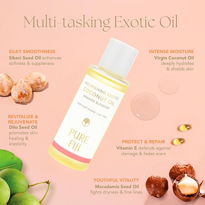 PURE FIJI Travel Size Nourishing Exotic Coconut Oil, Orange Blossom (3oz/90ml)