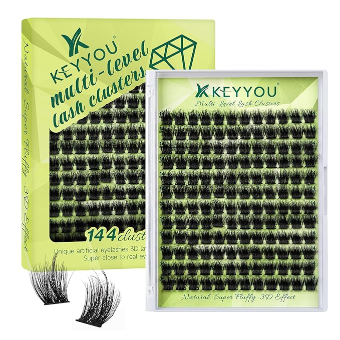 KEYYOU Lash Clusters 3D Effect Eyelash Clusters 144pcs D Curl PuffSilk V3D01 Wispy Lashes Cluster Lashes Natural Soft DIY Lash Extension at Home(PuffSilk V3D01-D-8-18MIX)