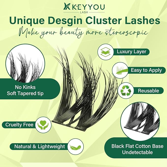 KEYYOU Lash Clusters 3D Effect Eyelash Clusters 144pcs D Curl Wispy Lashes Cluster Lashes 8-18MIX Natural Soft DIY Lash Extension at Home(PuffSilk V3D01-D-8-18MIX)