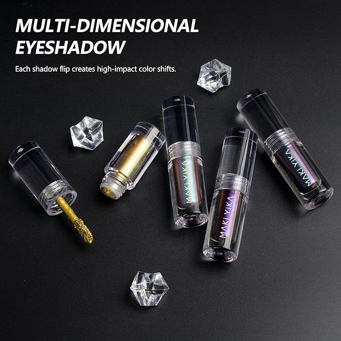 MAKI YIKA Glitter Eyeshadow Green Liquid Multichrome Eyeshadows Long Lasting Metallic Chameleon Eye Shadow Holographic Eye Topper Glitters (#2 Peacock)