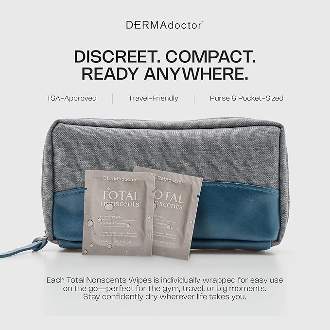 DERMAdoctor Deodorant Wipes Individually Wrapped - Refreshing Antiperspirant Wipes, Dermatologist Formulated Hyperhidrosis Treatment for Body Hands Feet | Anti Sweat Wipe, Foot Deodorant - 10 Count