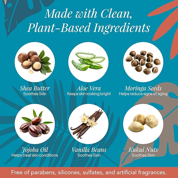 Saavy Naturals Body Cream Tahitian Vanilla, Clean Plant-Based Ingredients - Made In USA - Absorbent Shea Butter Vegan, Thick and Creamy Body Moisturizer, Body Lotion for Dry Skin- 8.5 Fl Oz, 2 Pack