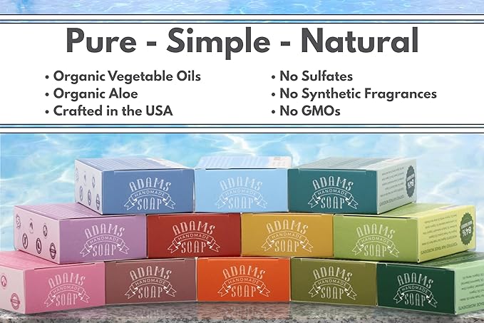 Adams Handmade Soap Variety Pack – 4 Bar Set: Cinnamon Spice, Eucalyptus, Rose, Citrus Medley | Vegan, Cold Process, 84% Organic, Essential Oils, USA Made