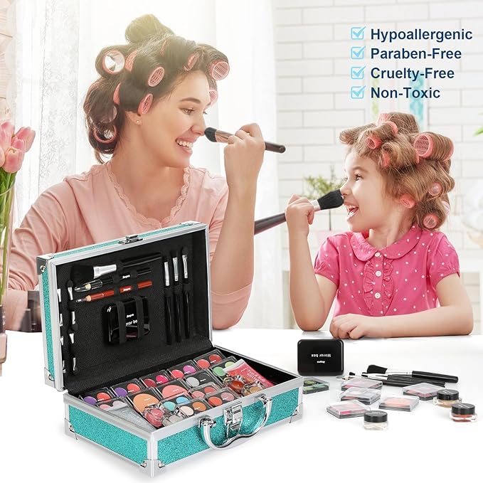 Anpro All-In-One Makeup Kit for Girls 10-12 with Case, Pro Teen Makeup Set, Tween Makeup Kit for Teens Women, Full Starter Make Up Kit with Brushes, Lipstick, Eye Shadows Palette, Blushes, Glitter Gel