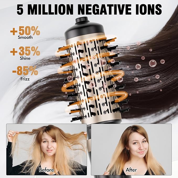 DAILYLIFE Rotating Hair Dryer Brush, 2 Brushes (1.5" & 2") Included, Blow Dryer Brush with Ionic Function, ALCI Safety Plug and Ceramic Coating