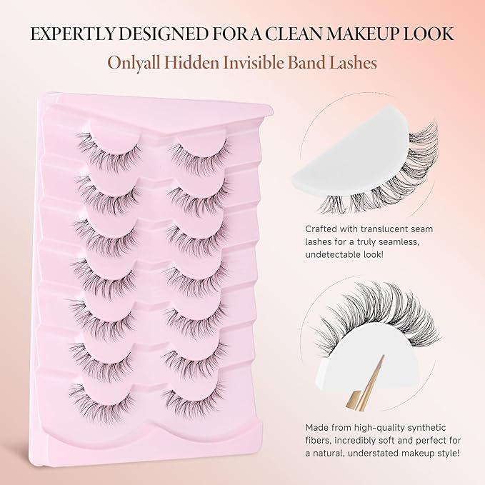 Onlyall Natural False Eyelashes Clear Band Lashes Fake Lashes Wispy Eyelashes Natural Look Fake Eyelashes Wispy Eye Lashes 13mm Lashes H10