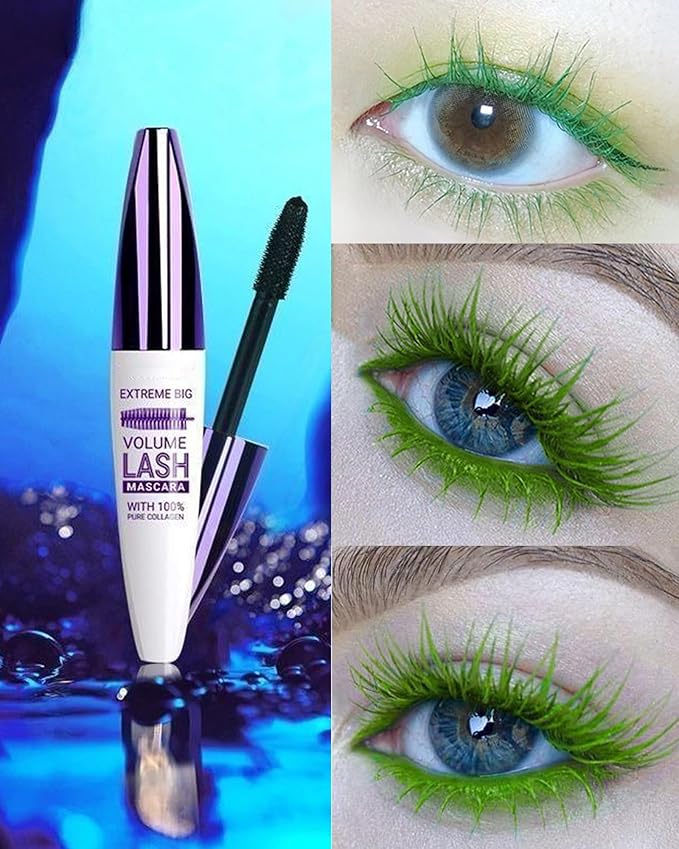 5D Green Mascara for Eyelashes-1Pcs Longlasting Waterproof Smudgeproof Colored Mascara Volume and Length,Curling Eye Lash rimel de pestañas,Christmas Makeup Gift for Women Girl